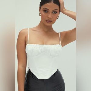 Mistress Rocks Follie White Gathered Bust Cropped Corset